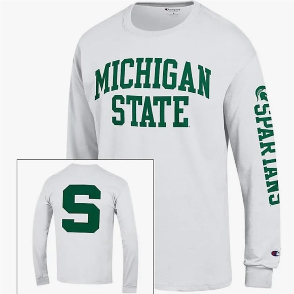Champion Tops - MSU Spartans White Long Sleeve T-shirt Small